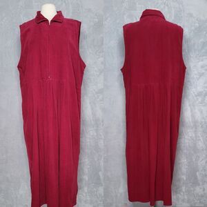 Vintage Cranberry Red Sleeveless Corduroy Pinafore Dress Sz 20W Narrow Wale Zip